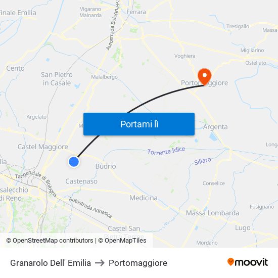 Granarolo Dell' Emilia to Portomaggiore map