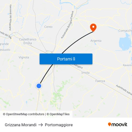 Grizzana Morandi to Portomaggiore map