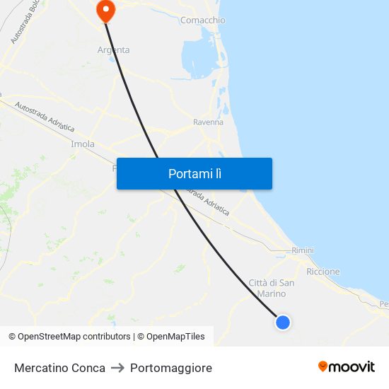 Mercatino Conca to Portomaggiore map
