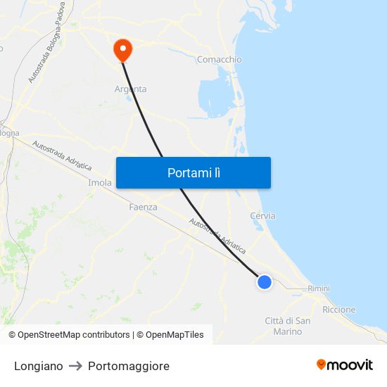 Longiano to Portomaggiore map