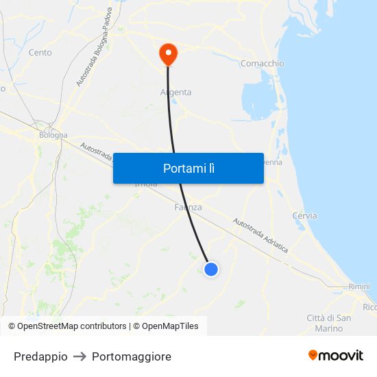 Predappio to Portomaggiore map