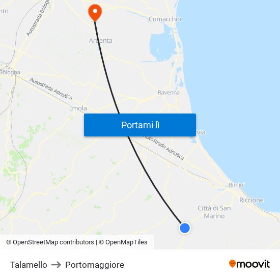 Talamello to Portomaggiore map