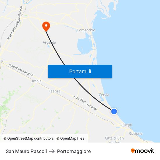 San Mauro Pascoli to Portomaggiore map