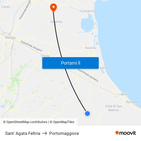 Sant' Agata Feltria to Portomaggiore map