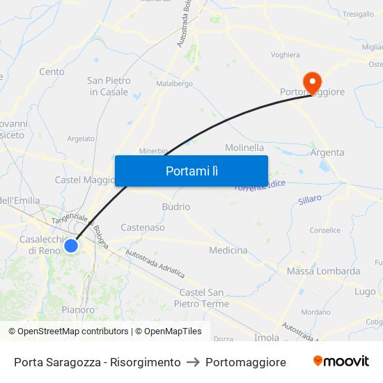 Porta Saragozza - Risorgimento to Portomaggiore map