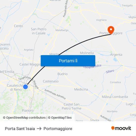 Porta Sant`Isaia to Portomaggiore map