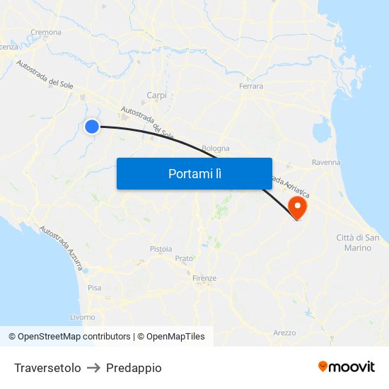 Traversetolo to Predappio map