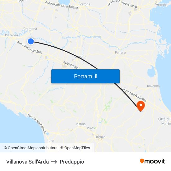 Villanova Sull'Arda to Predappio map