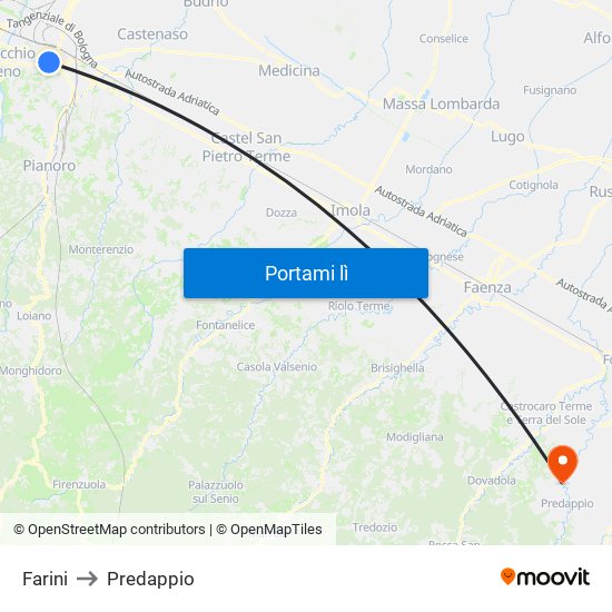 Farini to Predappio map