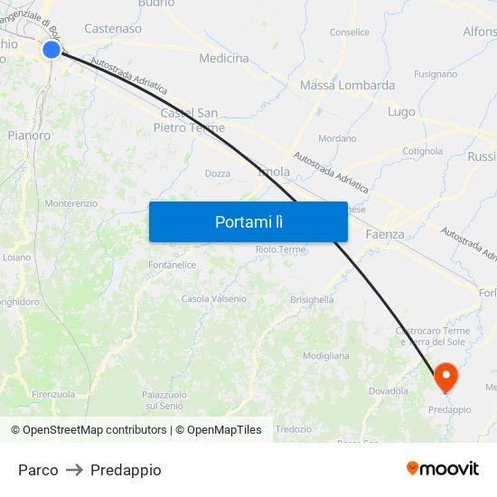 Parco to Predappio map