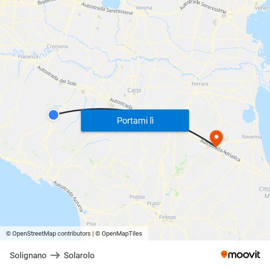 Solignano to Solarolo map