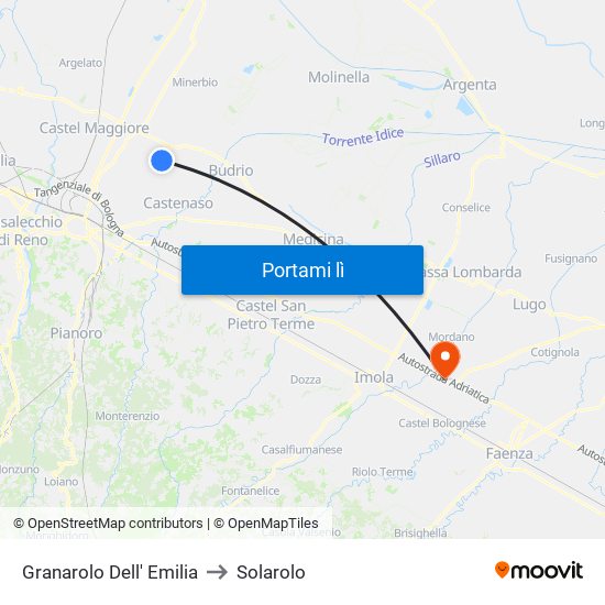 Granarolo Dell' Emilia to Solarolo map