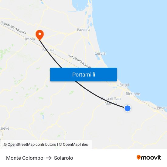 Monte Colombo to Solarolo map