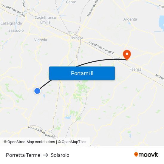 Porretta Terme to Solarolo map