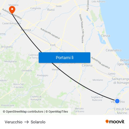 Verucchio to Solarolo map