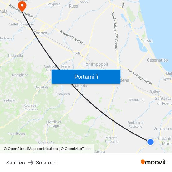 San Leo to Solarolo map