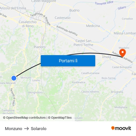 Monzuno to Solarolo map