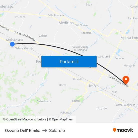 Ozzano Dell' Emilia to Solarolo map