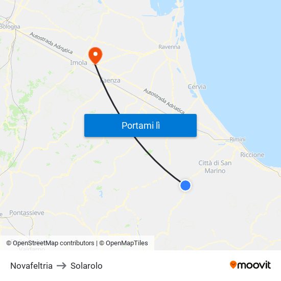 Novafeltria to Solarolo map