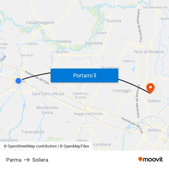 Parma to Soliera map