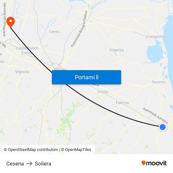 Cesena to Soliera map