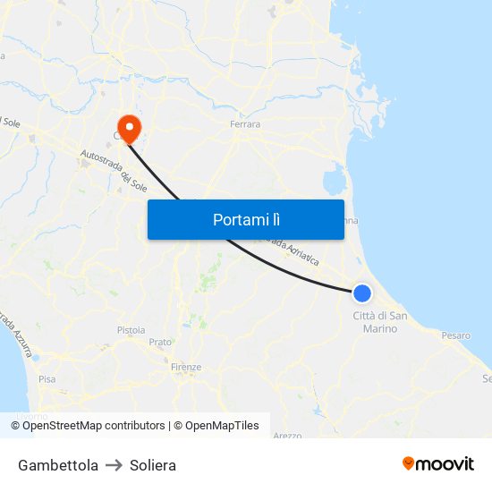 Gambettola to Soliera map