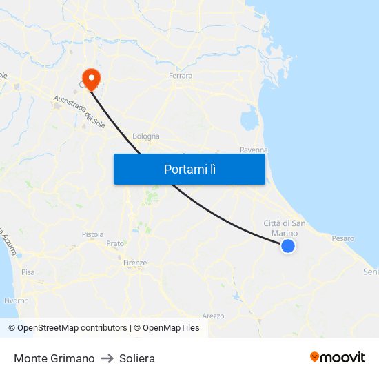 Monte Grimano to Soliera map