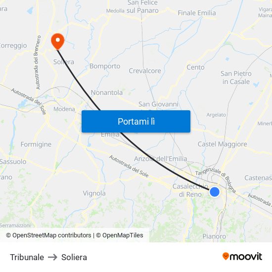 Tribunale to Soliera map