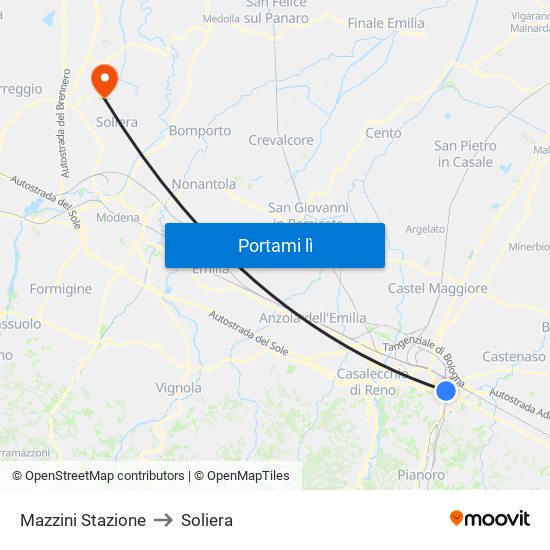 Mazzini Stazione to Soliera map