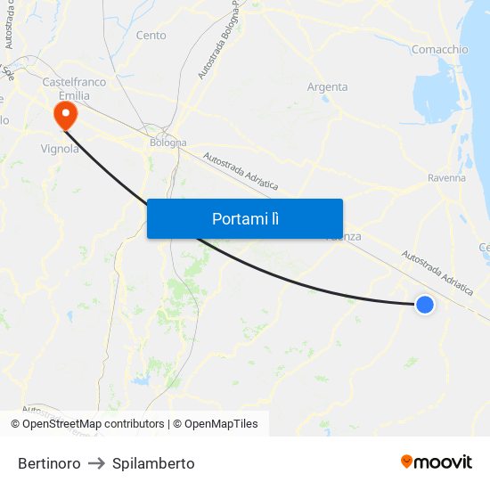 Bertinoro to Spilamberto map