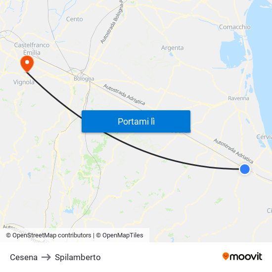 Cesena to Spilamberto map