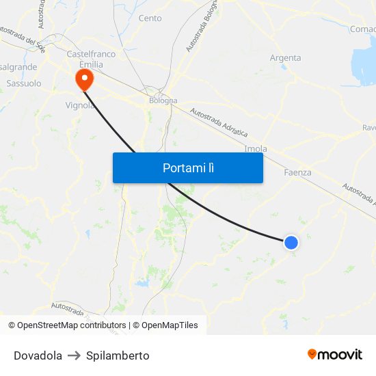 Dovadola to Spilamberto map