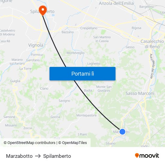 Marzabotto to Spilamberto map