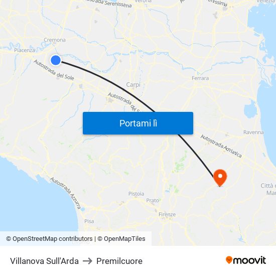 Villanova Sull'Arda to Premilcuore map