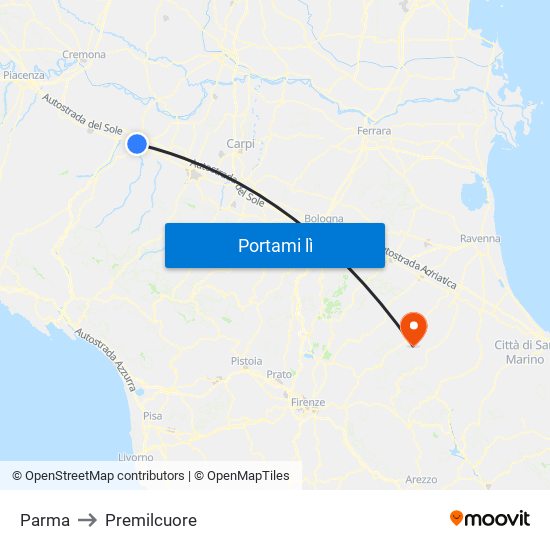 Parma to Premilcuore map