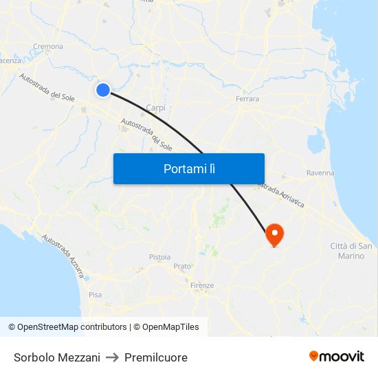 Sorbolo Mezzani to Premilcuore map