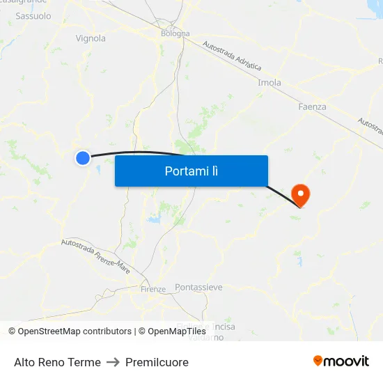 Alto Reno Terme to Premilcuore map
