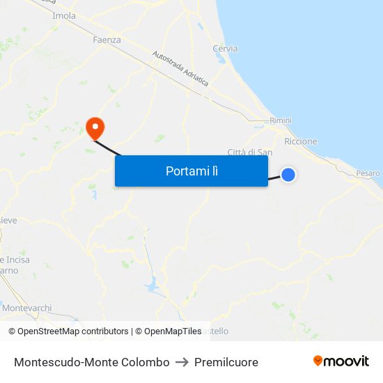 Montescudo-Monte Colombo to Premilcuore map