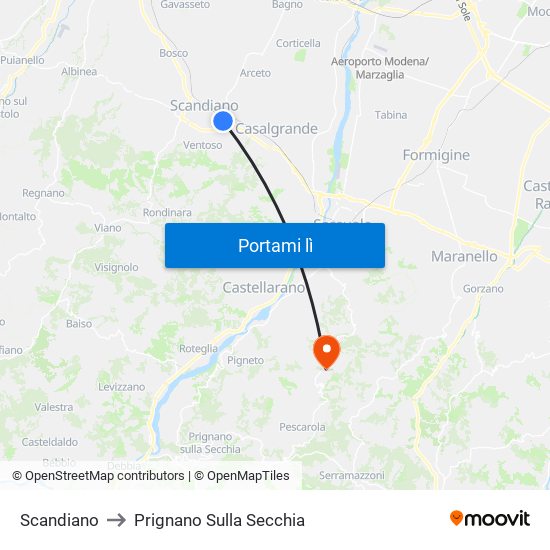 Scandiano to Prignano Sulla Secchia map