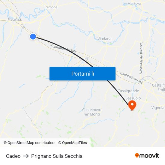 Cadeo to Prignano Sulla Secchia map