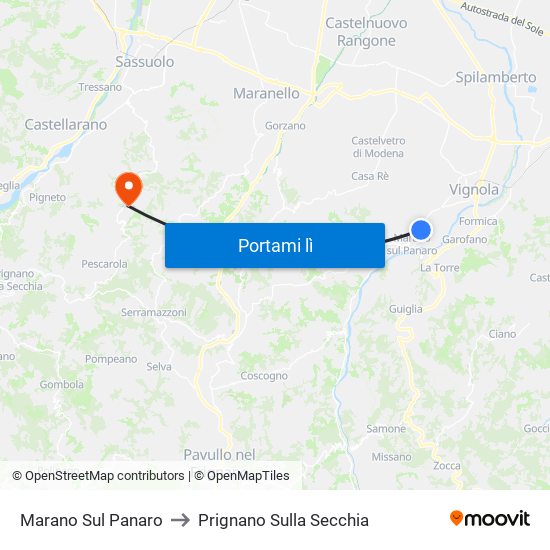 Marano Sul Panaro to Prignano Sulla Secchia map