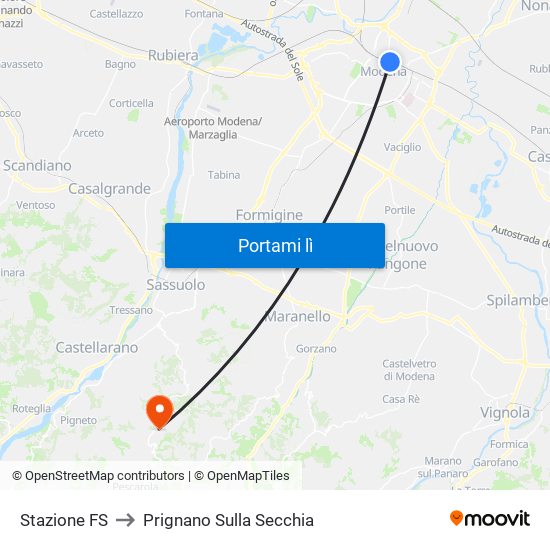 Stazione FS to Prignano Sulla Secchia map