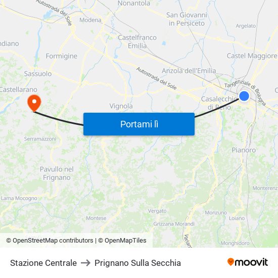 Stazione Centrale to Prignano Sulla Secchia map