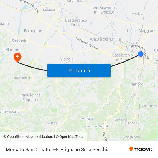 Mercato San Donato to Prignano Sulla Secchia map
