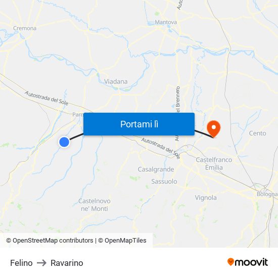 Felino to Ravarino map