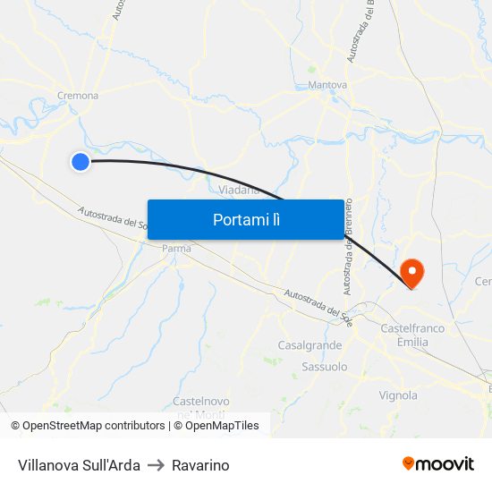 Villanova Sull'Arda to Ravarino map