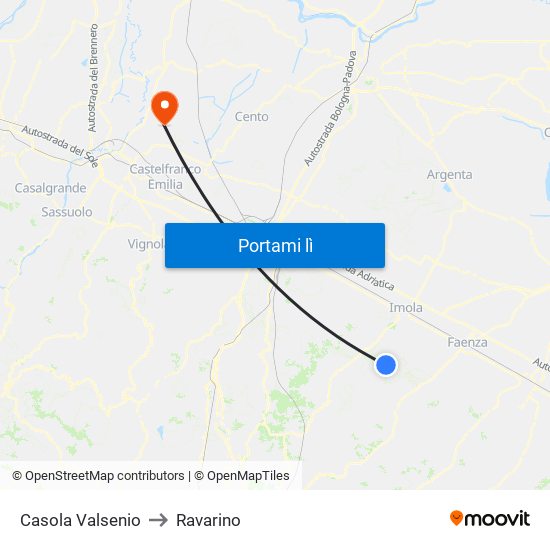 Casola Valsenio to Ravarino map