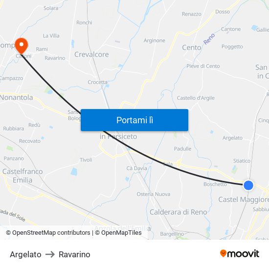 Argelato to Ravarino map