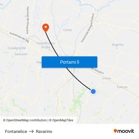 Fontanelice to Ravarino map