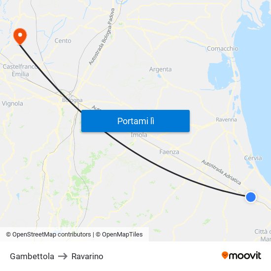 Gambettola to Ravarino map